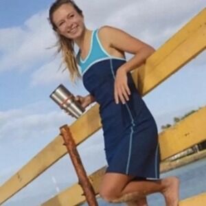 Title Nine Blue Teal Twisted‎ Sister Medium Active Dress Racerback Athletic